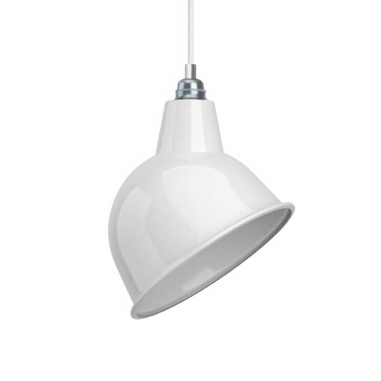 Lampada a sospensione completa di cavo tessile, paralume Broadway e finiture in metallo - Bianco