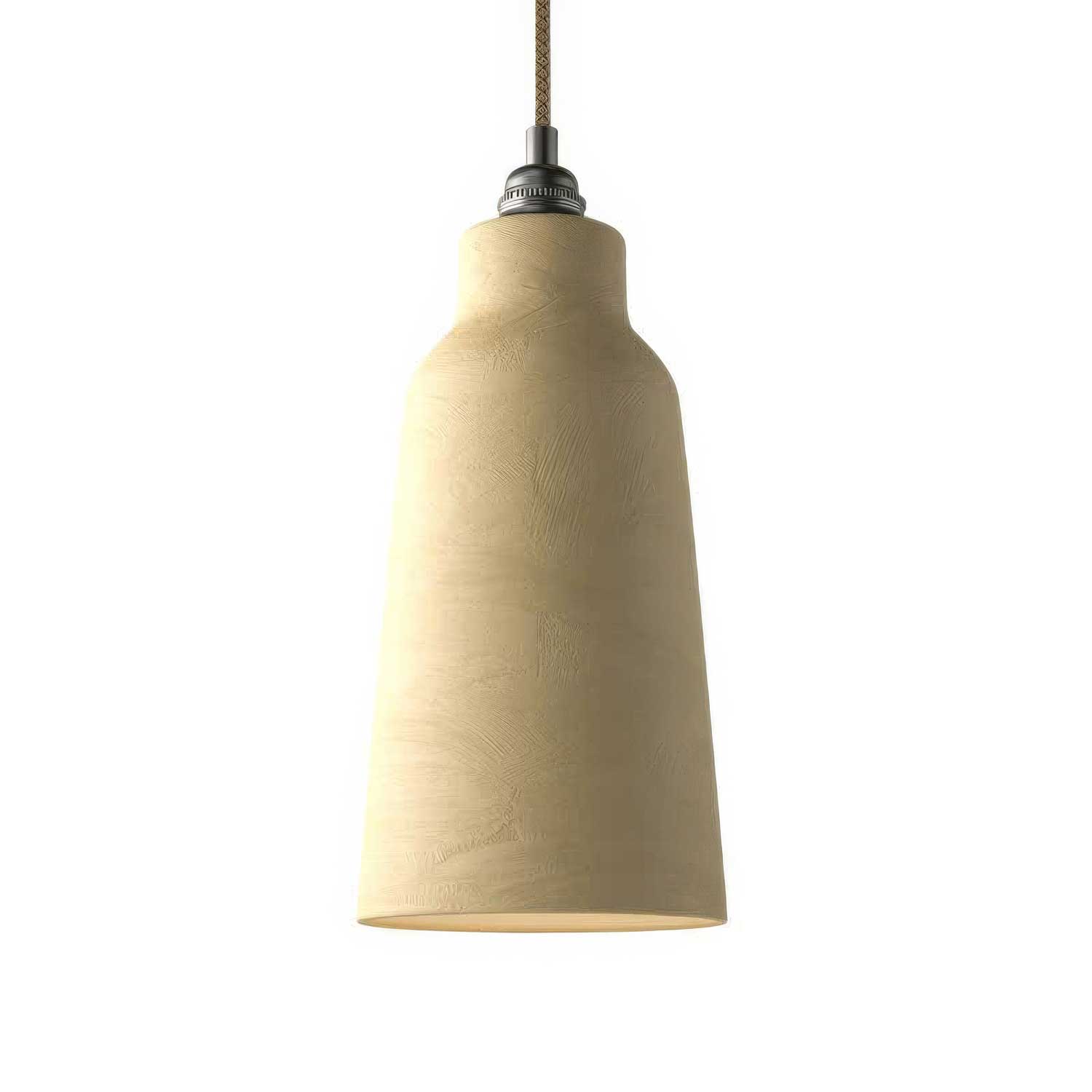 Lampada a sospensione completa di cavo tessile, paralume Bottiglia in ceramica e finiture in metallo - Tortora striato
