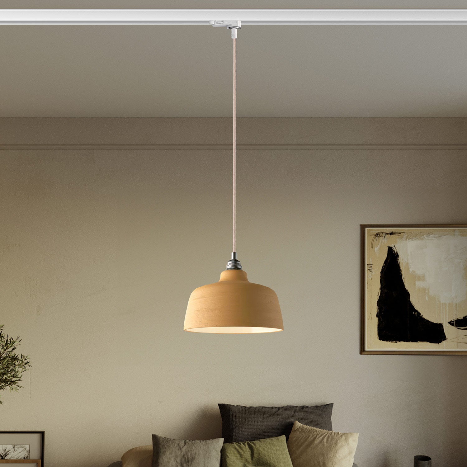 Lampada a sospensione con paralume Coppa e adattatore per binario - Terracotta striato