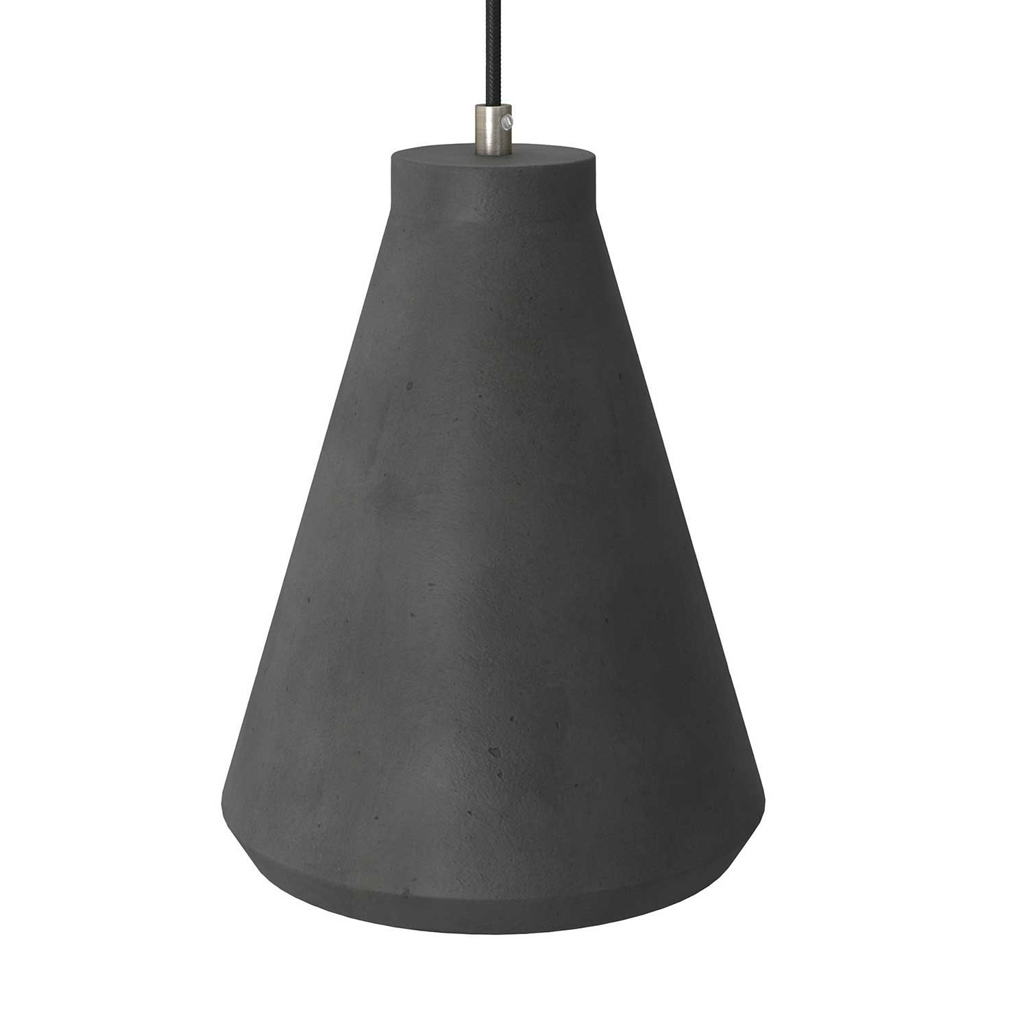 Lampada a sospensione completa di cavo tessile, paralume Imbuto in cemento e finiture in metallo - Cemento scuro