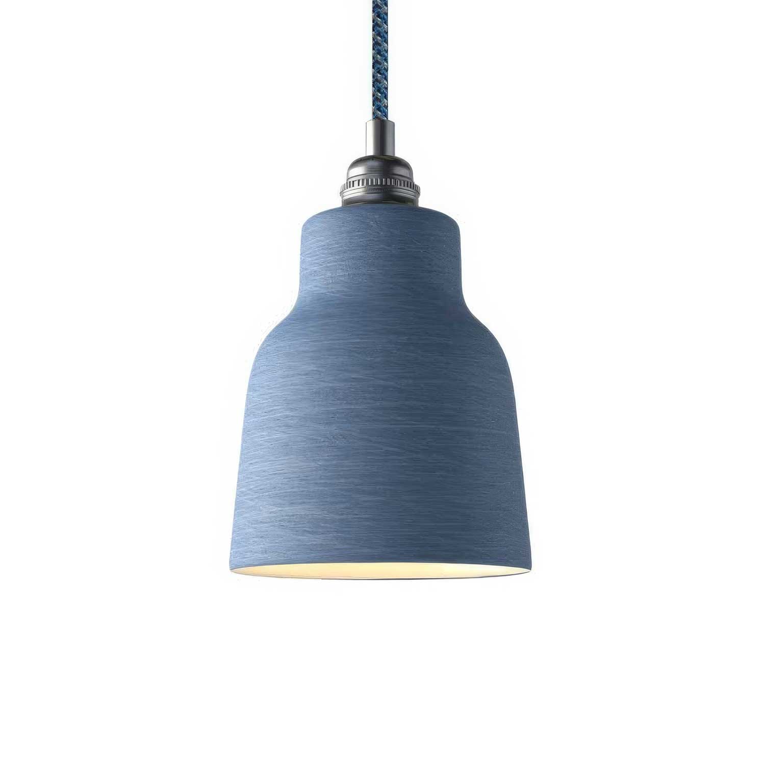 Lampada a sospensione completa di cavo tessile, paralume Vaso in ceramica e finiture in metallo - Avion striato
