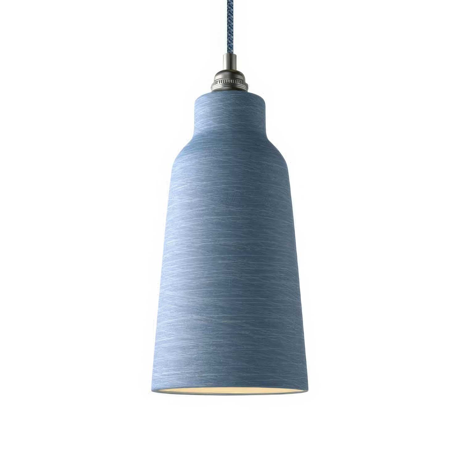 Lampada a sospensione completa di cavo tessile, paralume Bottiglia in ceramica e finiture in metallo - Avion striato