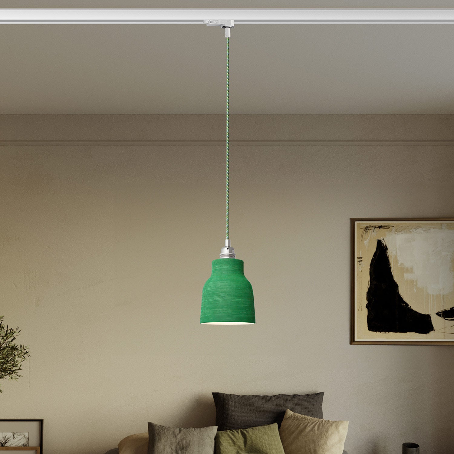 Lampada a sospensione con paralume Vaso e adattatore per binari - Evergreen striato