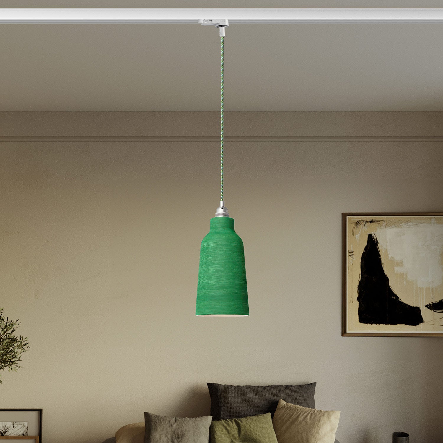 Lampada a sospensione con paralume Bottiglia e adattatore binari - Evergreen striato