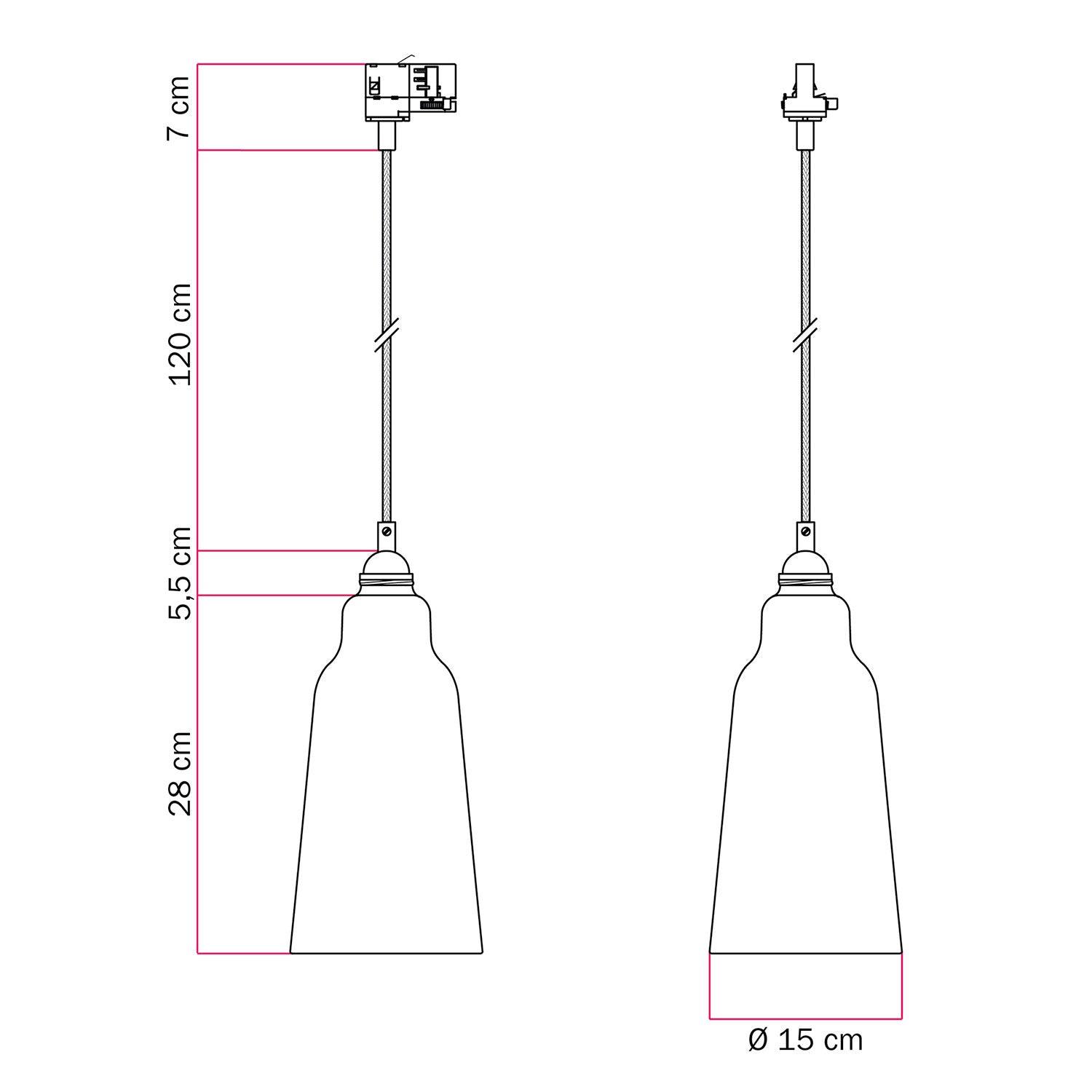 Lampada a sospensione con paralume Bottiglia e adattatore binari - Evergreen striato