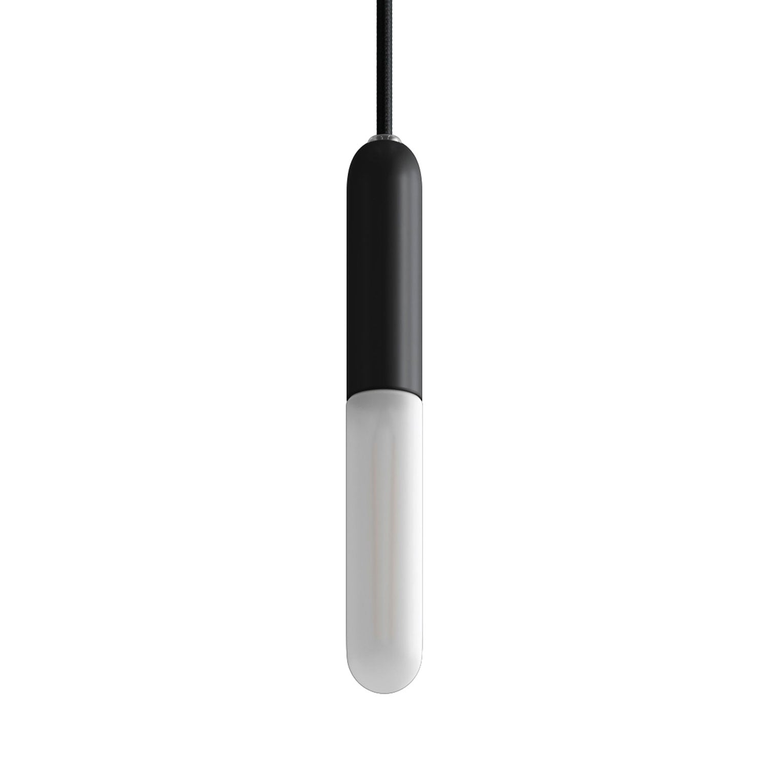 Lampada a sospensione completa di cavo tessile, portalampada E14 P-Light e finiture in metallo - Nero