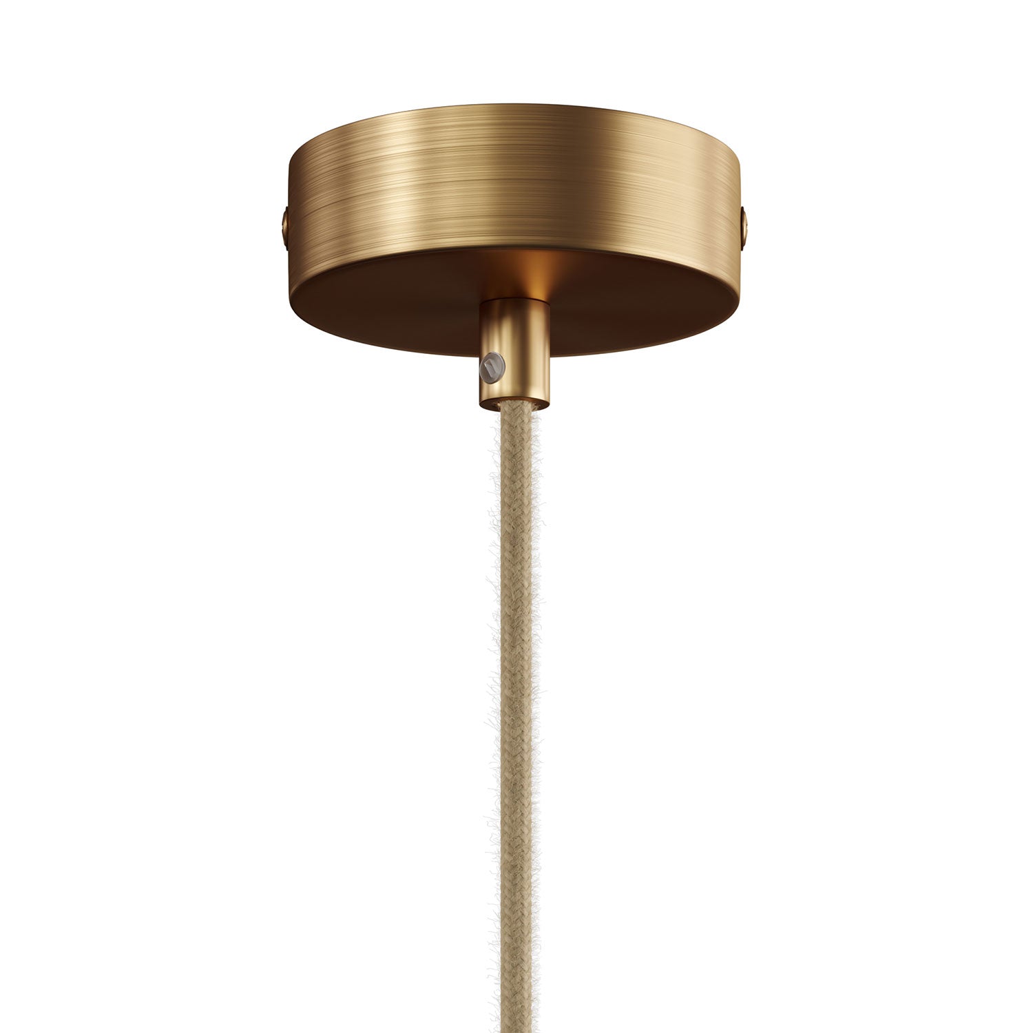 Lampada a sospensione completa di cavo tessile e doppio paralume Tub-E14 in legno e metallo - Bronzo satinato