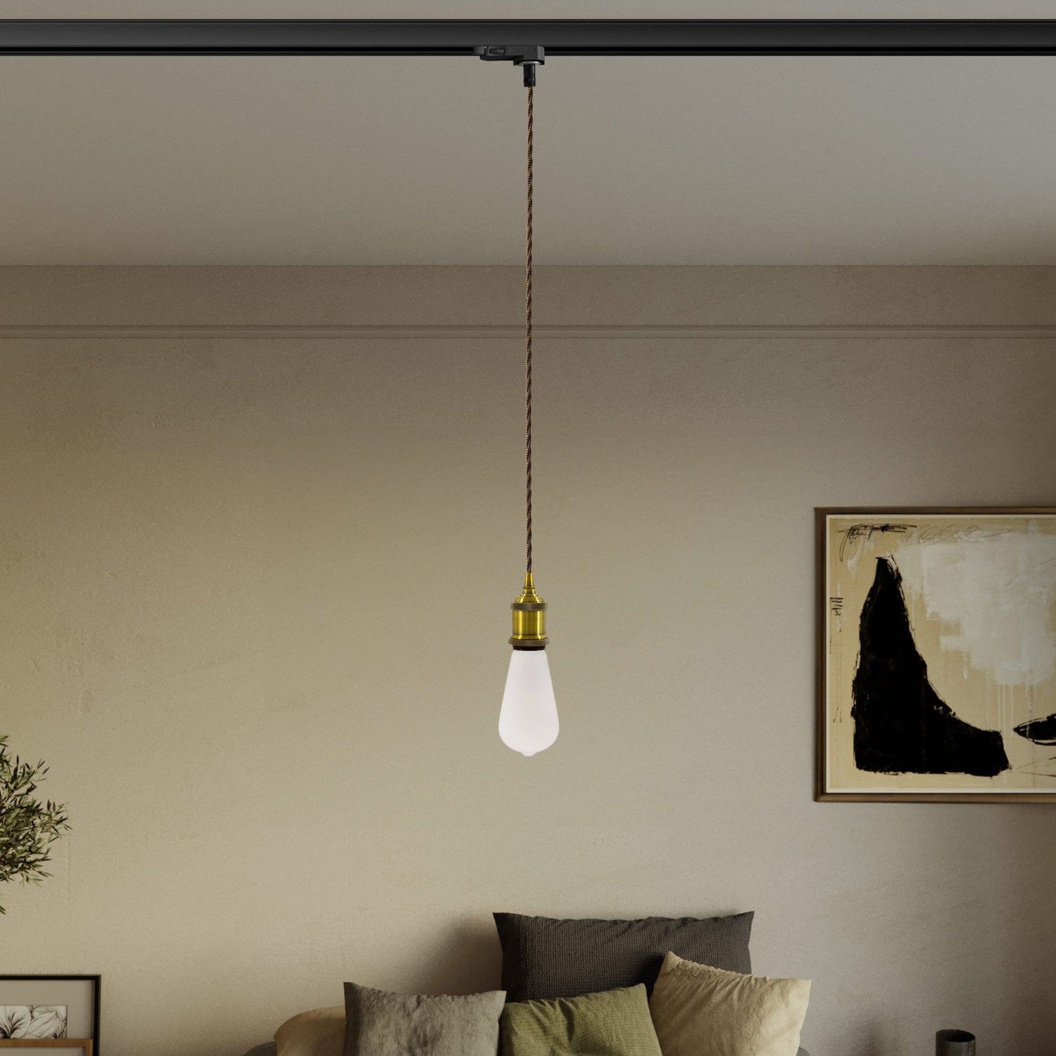 Lampada a sospensione vintage per binari con cavo trecciato - Bronzo satinato