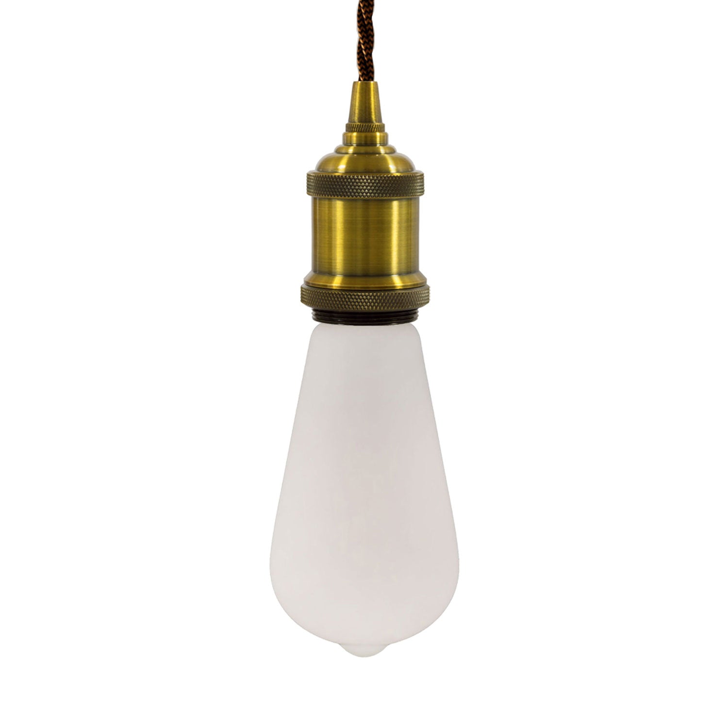Lampada a sospensione completa di cavo tessile trecciato e portalampada in alluminio - Bronzo satinato