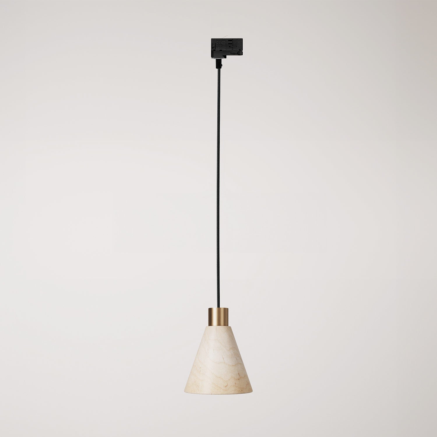 Lampada a sospensione per binari con paralume conico in legno - Bronzo satinato