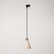Lampada a sospensione per binari con paralume conico in legno - Bronzo satinato