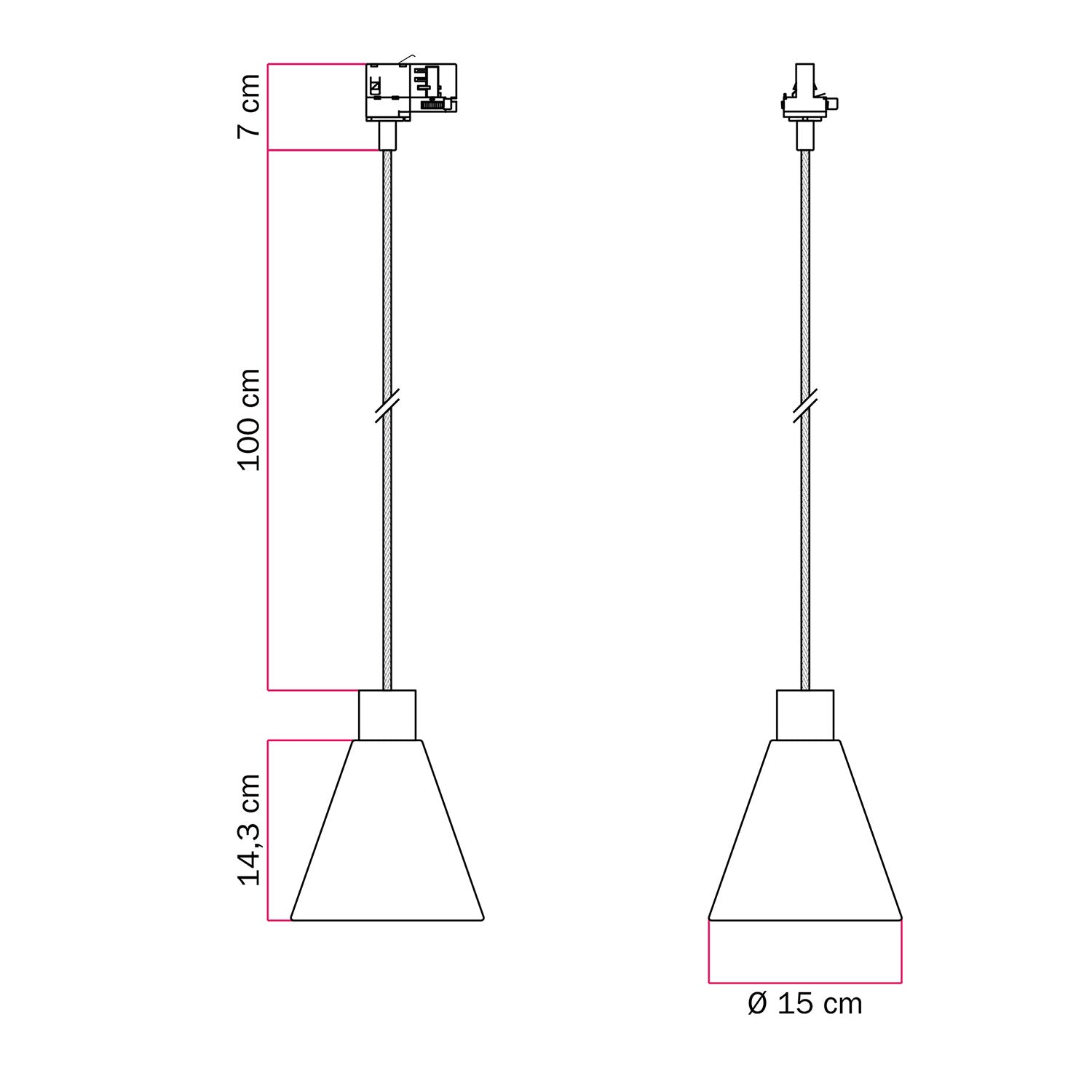 Lampada a sospensione per binari con paralume conico in legno - Bronzo satinato