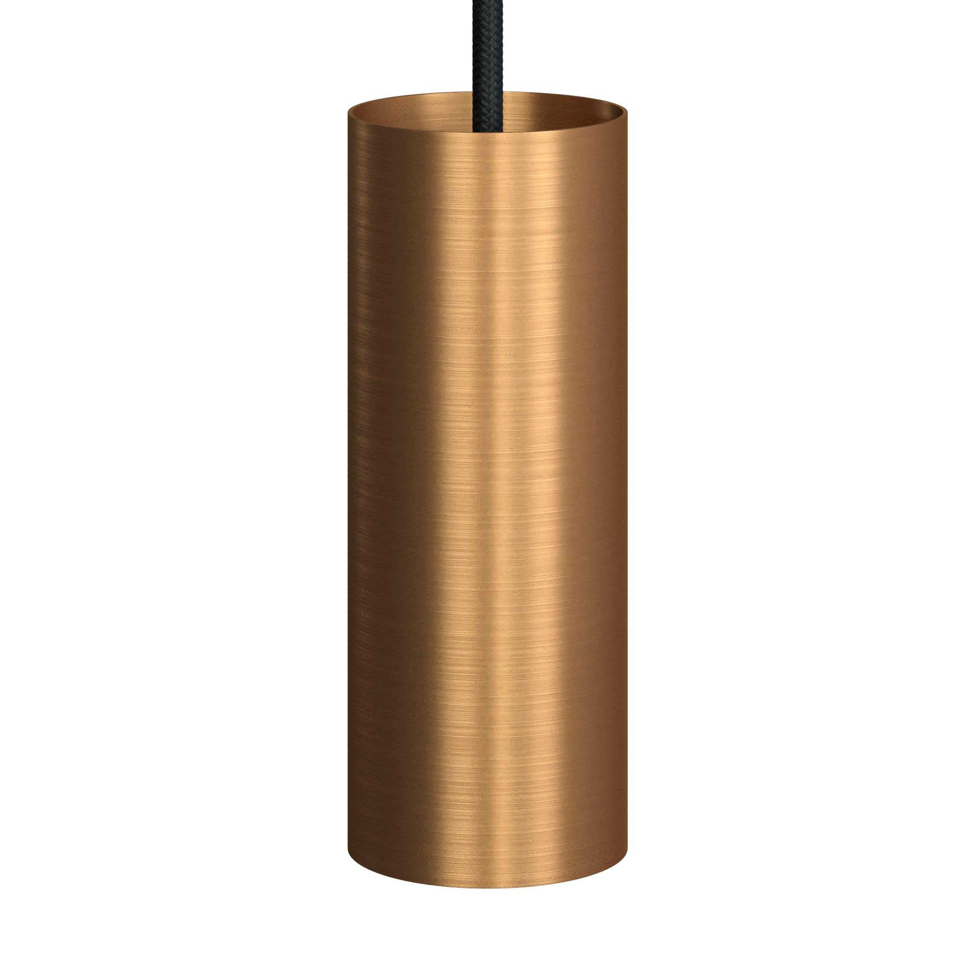 Lampada a sospensione completa di cavo tessile, paralume Tub-E14 e finiture in metallo - Bronzo satinato