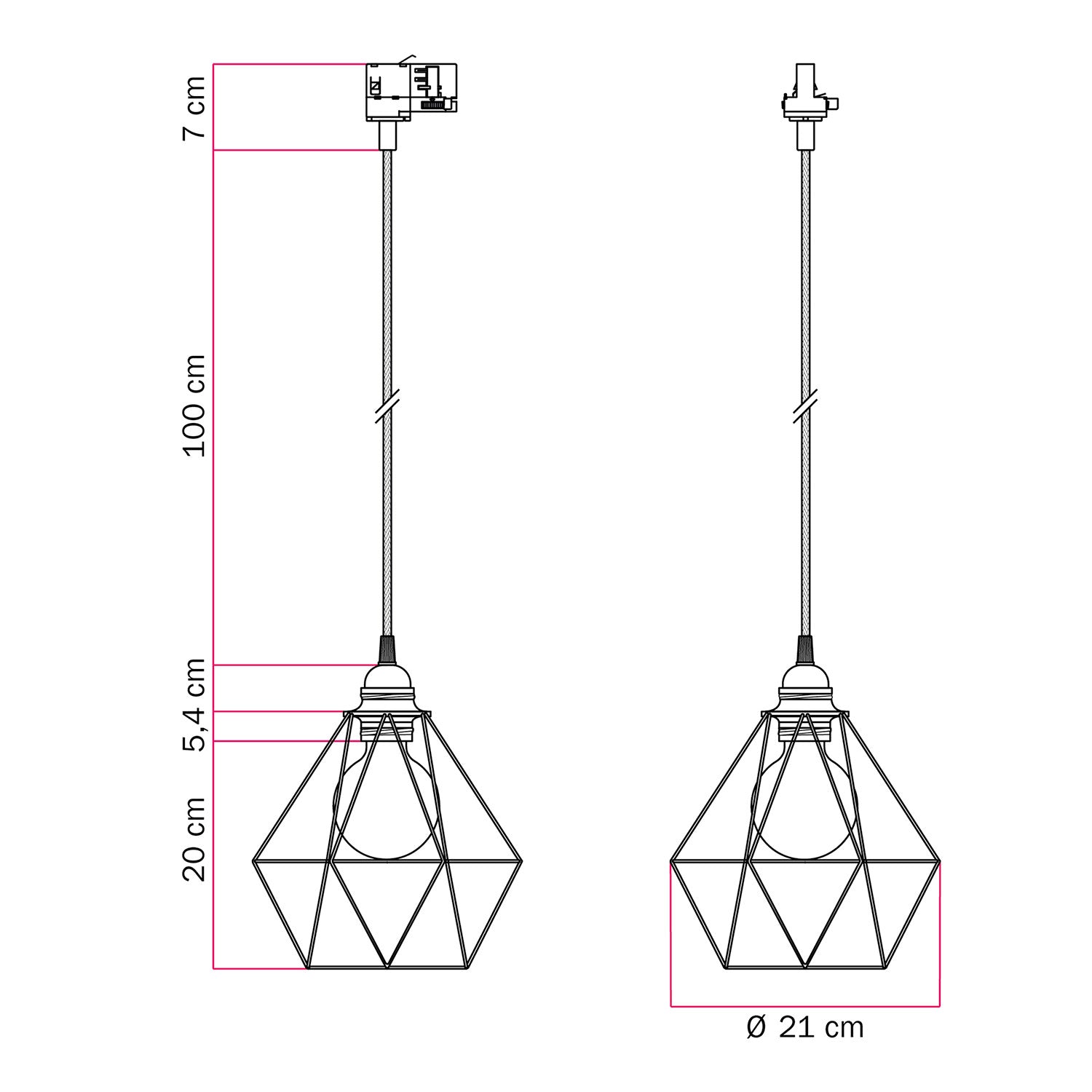Lampada a sospensione con paralume a gabbia Diamond per binari - Rame