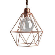 Lampada a sospensione completa di cavo tessile, paralume gabbia Diamond e finiture in metallo - Rame