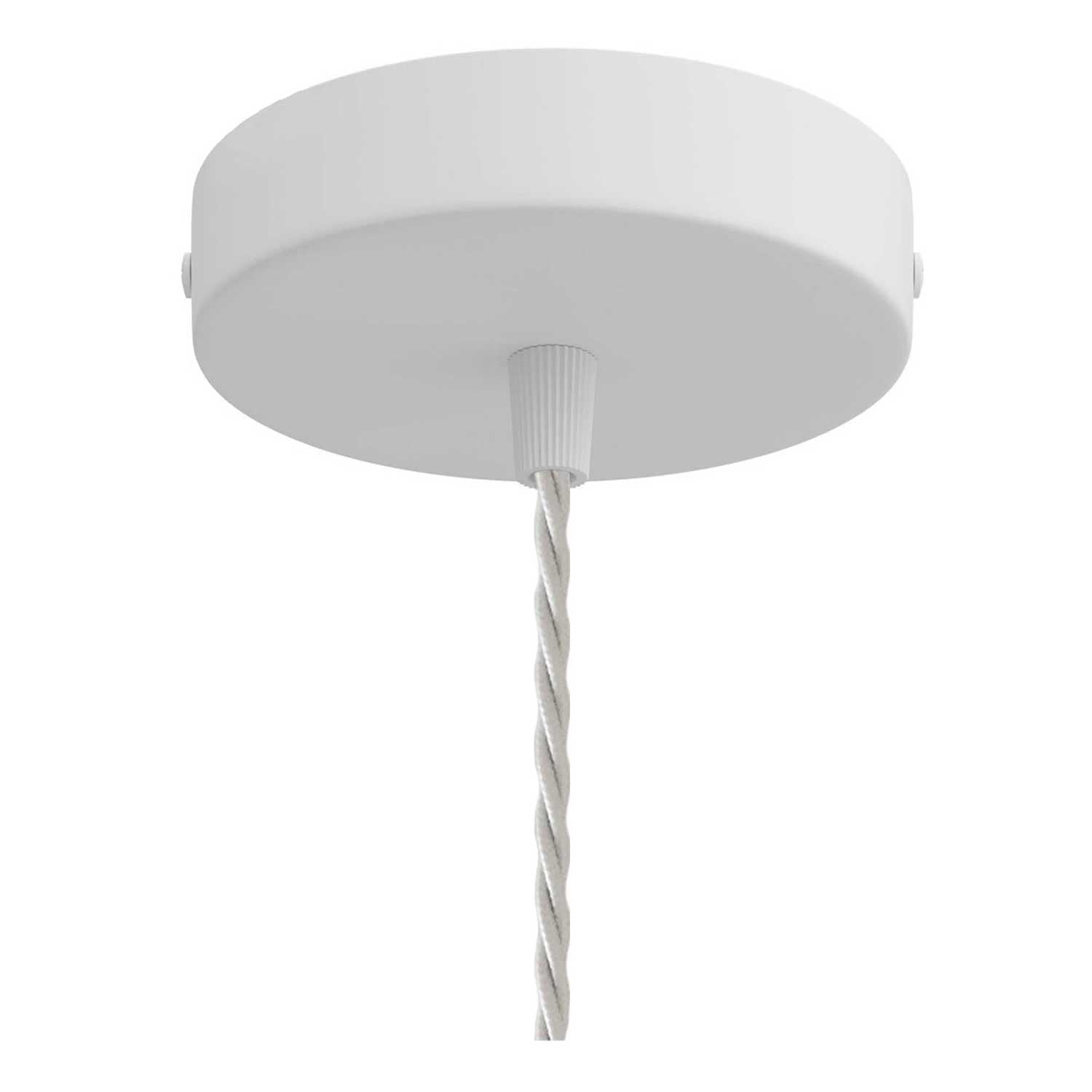 Lampada a sospensione completa di cavo tessile, paralume gabbia Diamond e finiture in metallo - Bianco