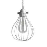 Lampada a sospensione completa di cavo tessile, paralume gabbia Drop e finiture in metallo - Bianco