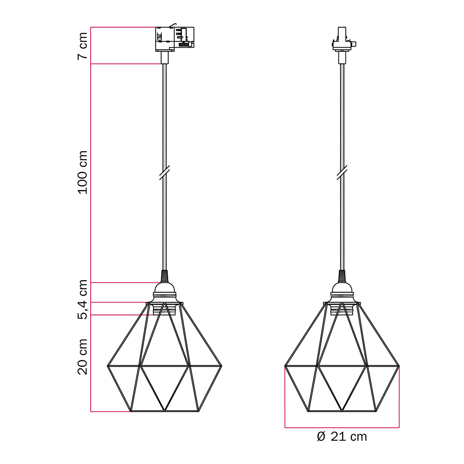 Lampada a sospensione con paralume a gabbia Diamond per binari - Rosso