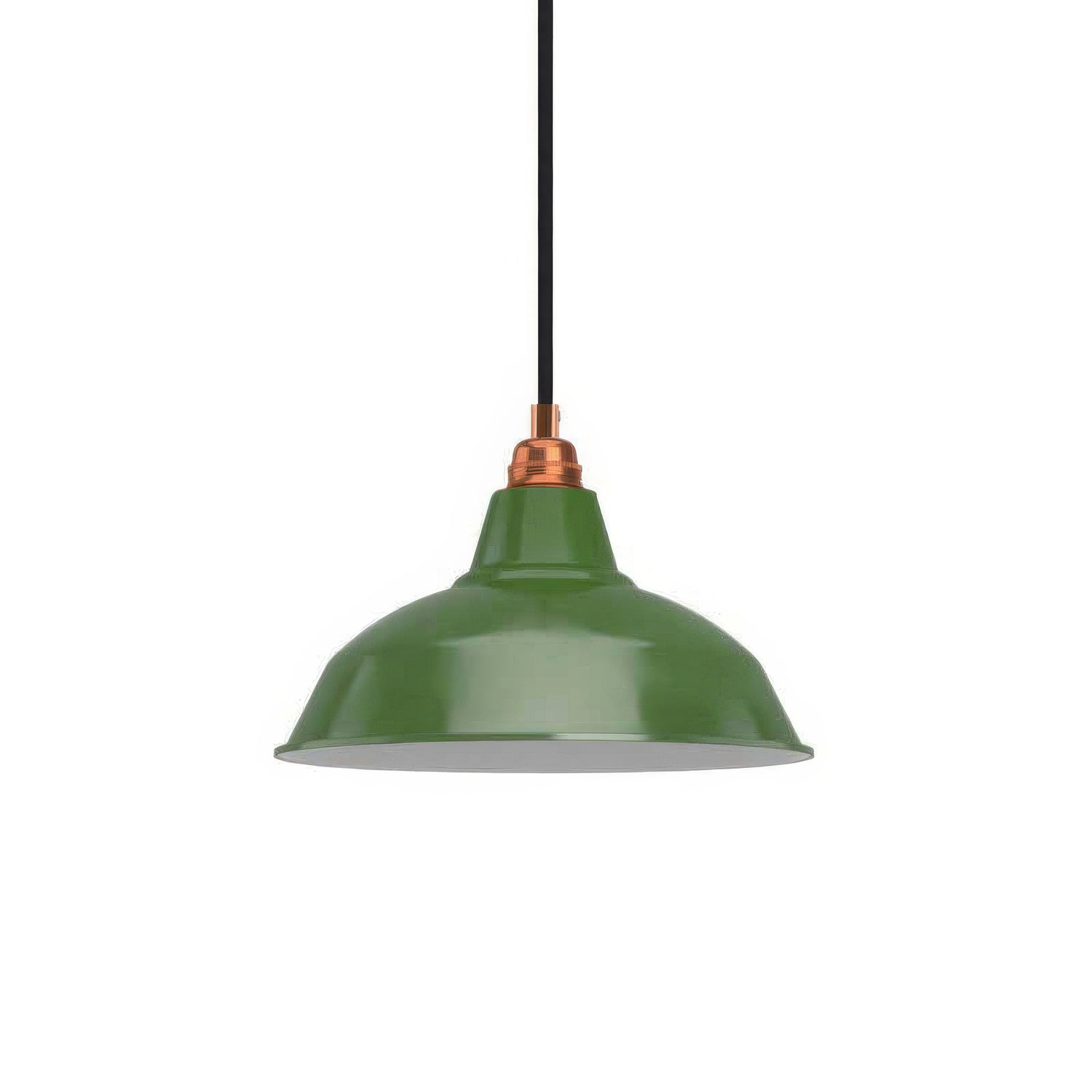 Lampada a sospensione completa di cavo tessile, paralume Bistrot e finiture in metallo - Verde