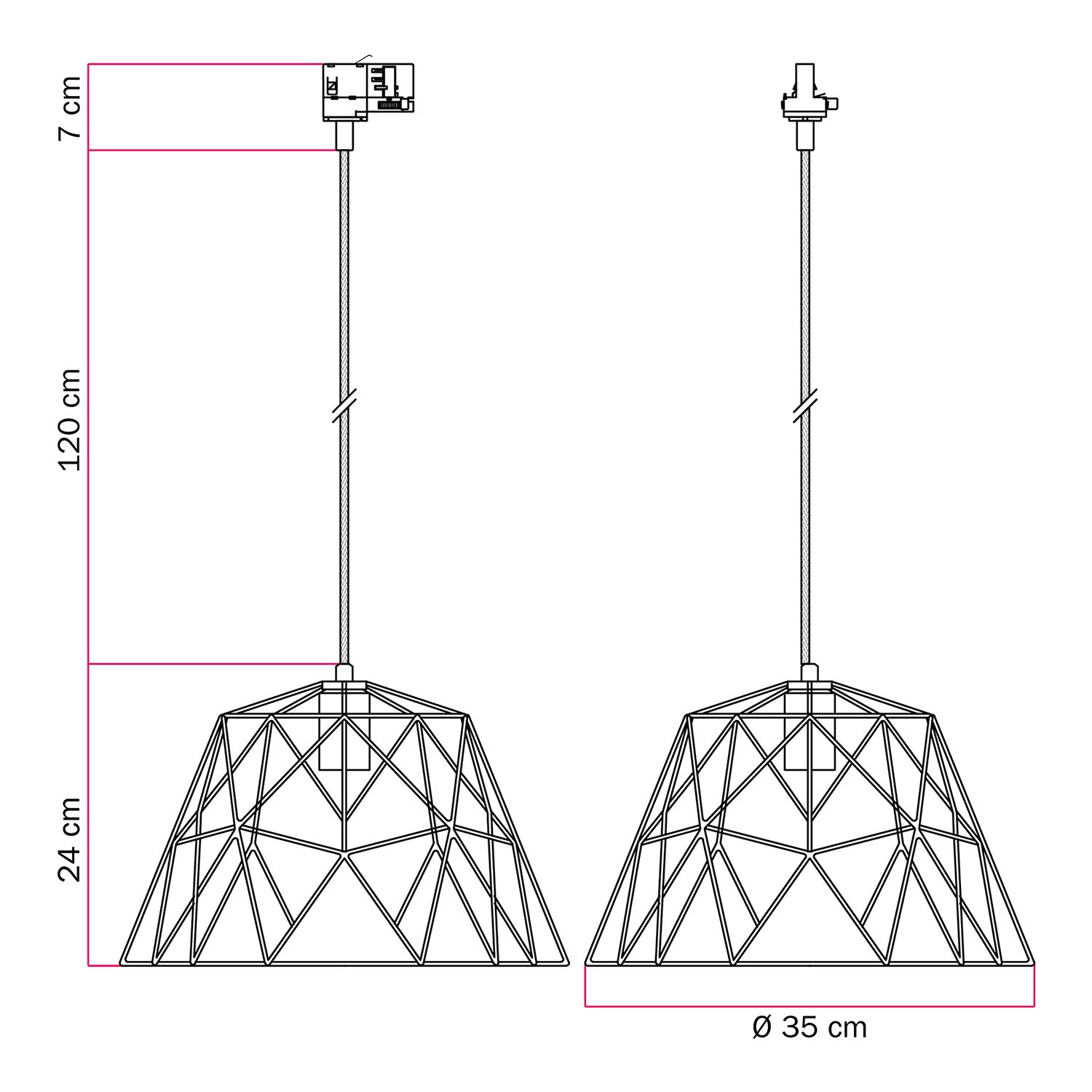 Lampada a sospensione con paralume Dome per binari - Rame