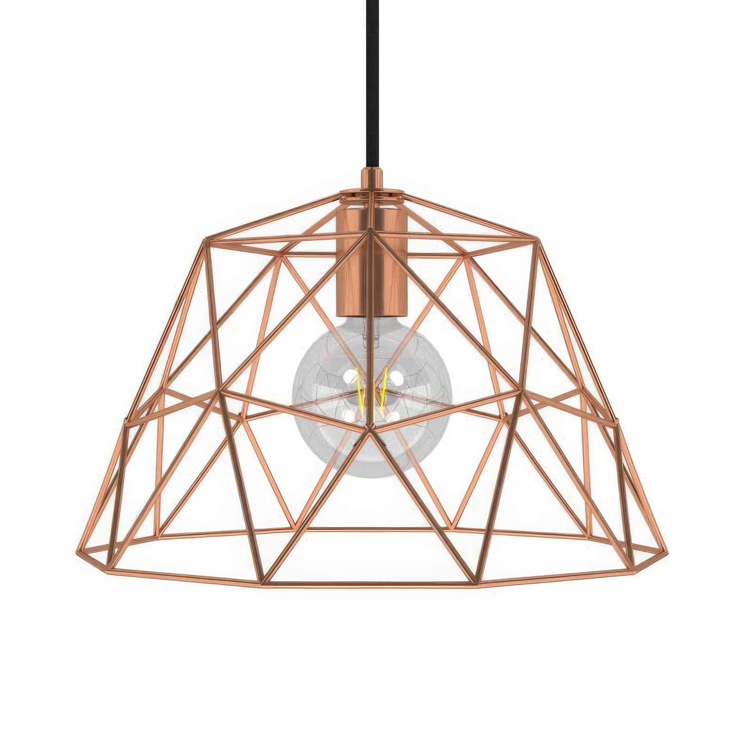 Lampada a sospensione completa di cavo tessile, paralume Dome e finiture in metallo - Rame