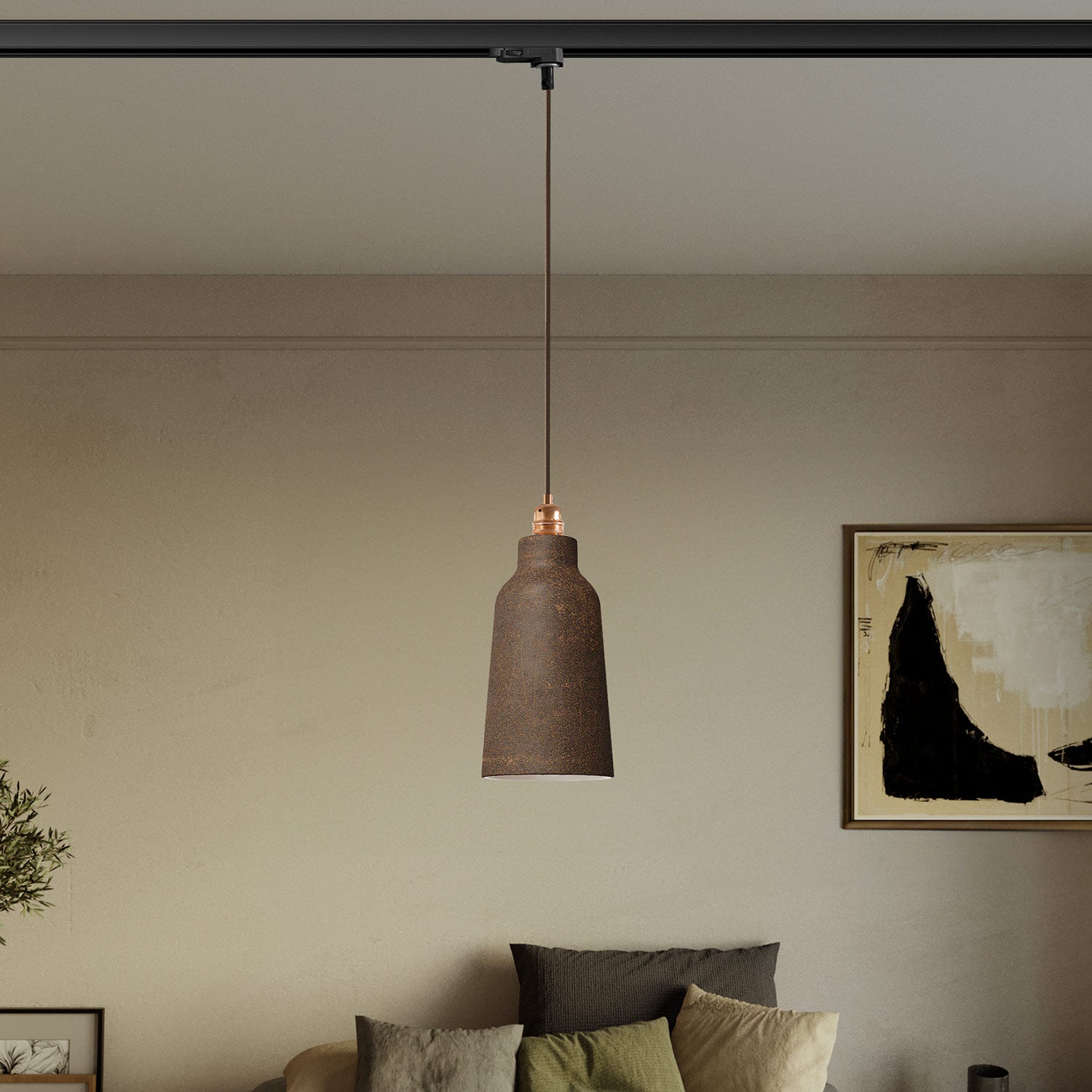Lampada a sospensione con paralume Bottiglia e adattatore binari - Effetto corten