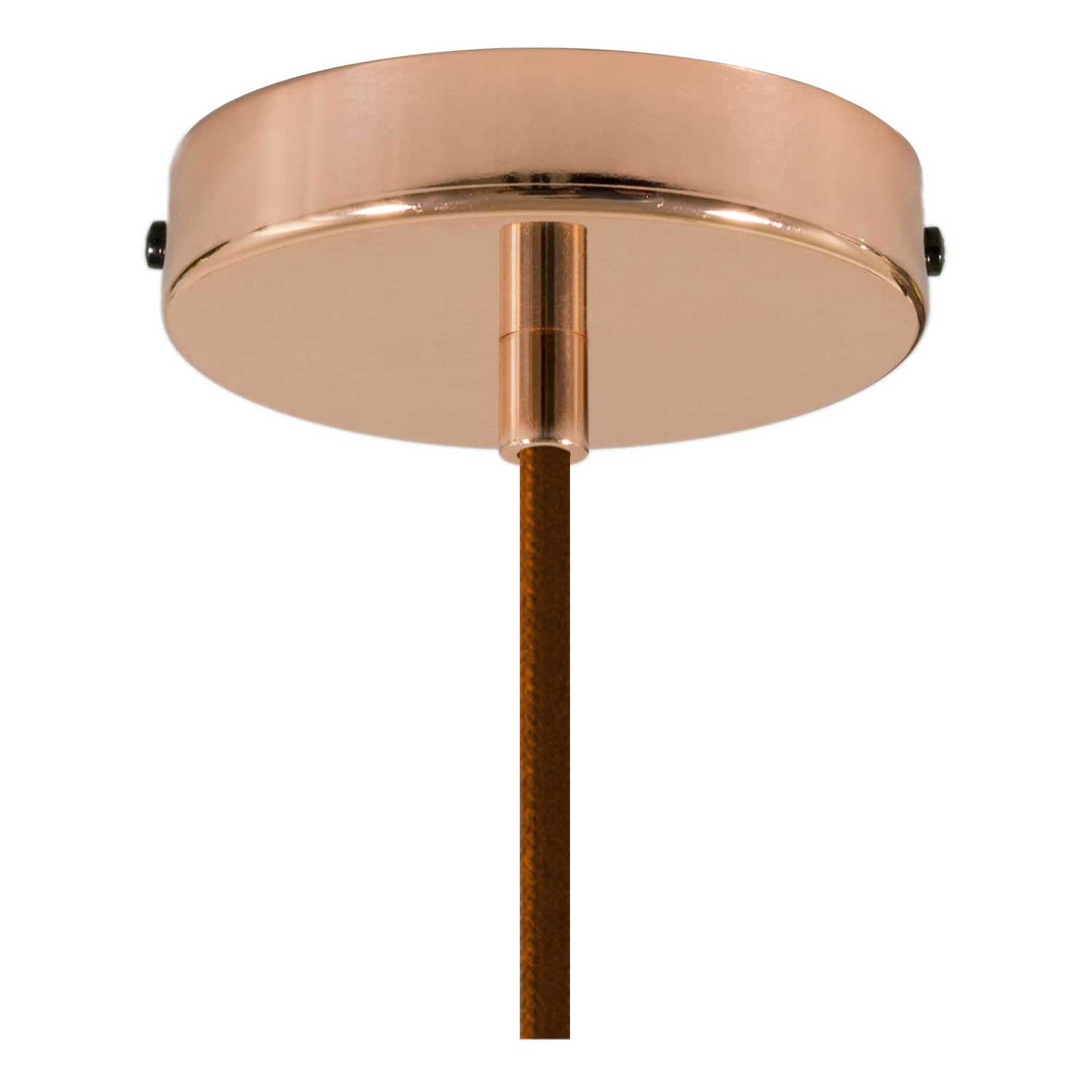 Lampada a sospensione completa di cavo tessile, paralume in ceramica Piatto e finiture in metallo - Effetto corten