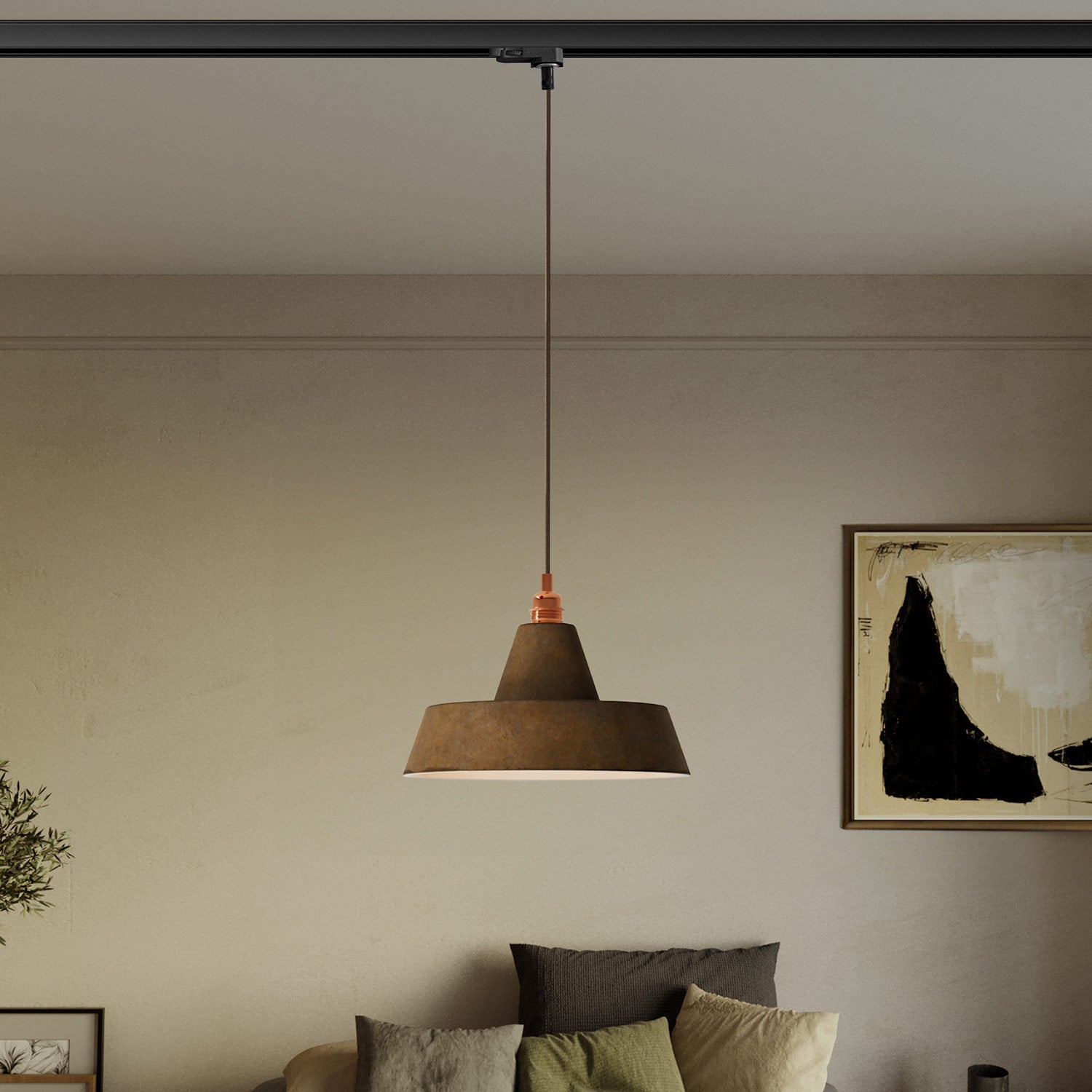 Lampada a sospensione con paralume in ceramica Industriale a binario - Effetto corten