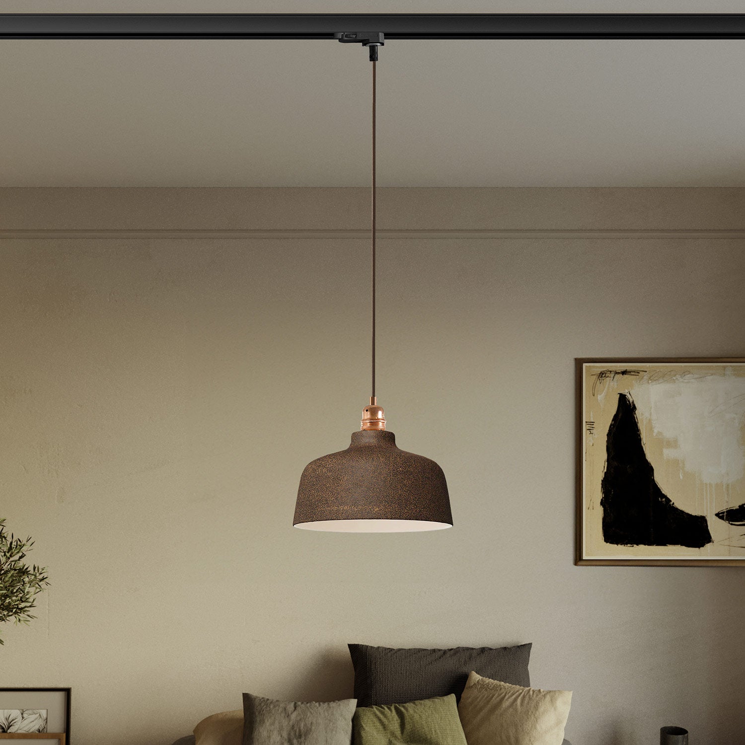 Lampada a sospensione con paralume Coppa e adattatore per binario - Effetto corten