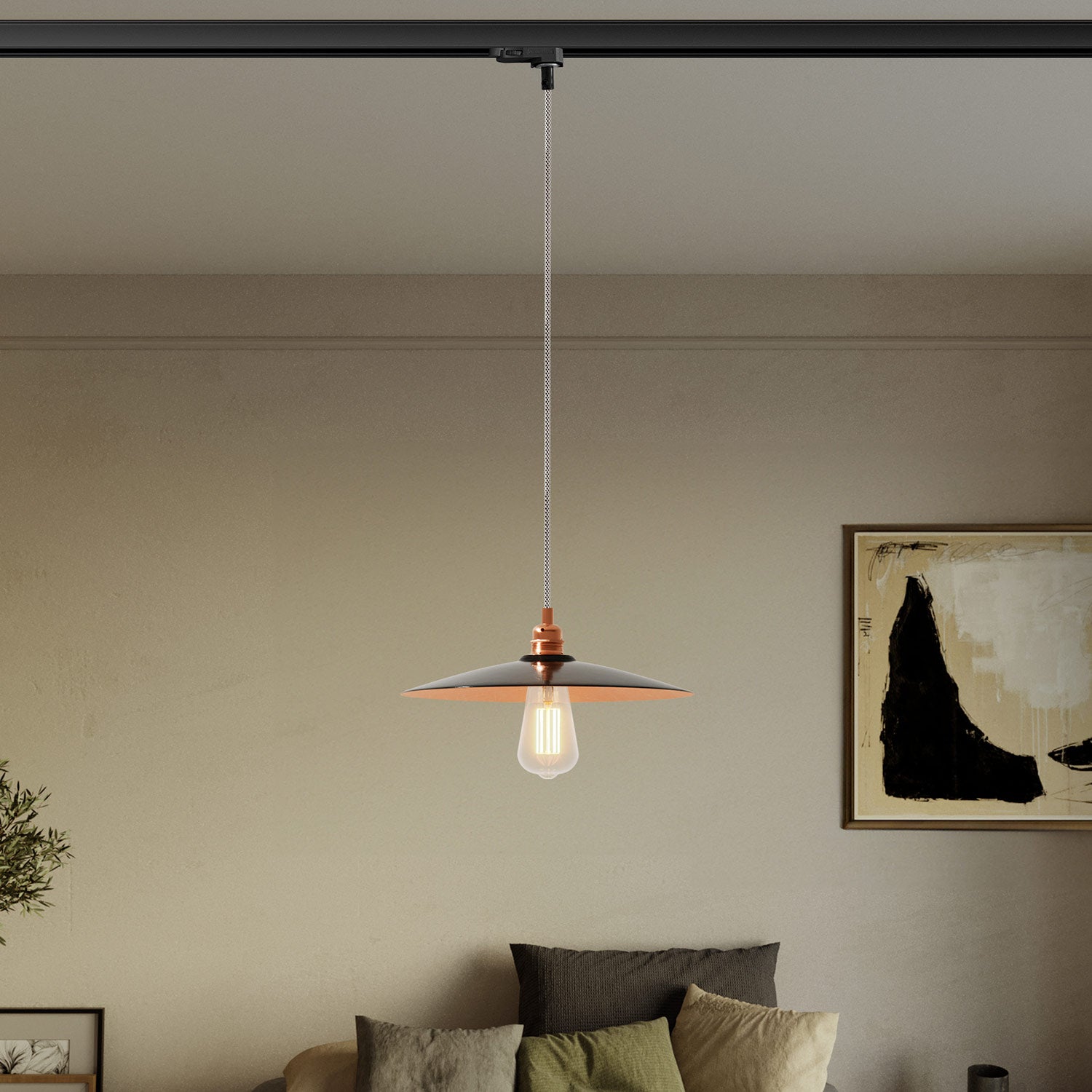 Lampada a sospensione con paralume in ceramica Piatto per binari - Nero