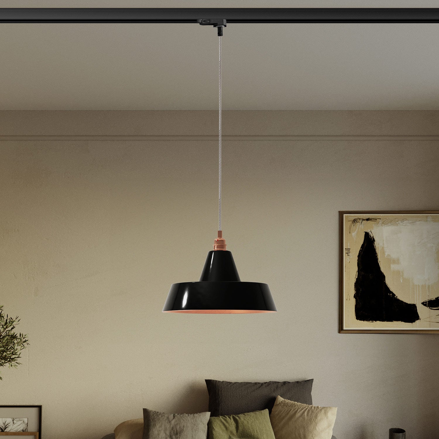 Lampada a sospensione con paralume in ceramica Industriale a binario - Nero