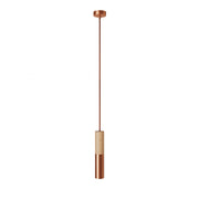 Lampada a sospensione Made in Italy completa di cavo tessile e doppio paralume Tub-E14 in legno e metallo - Rame satinato