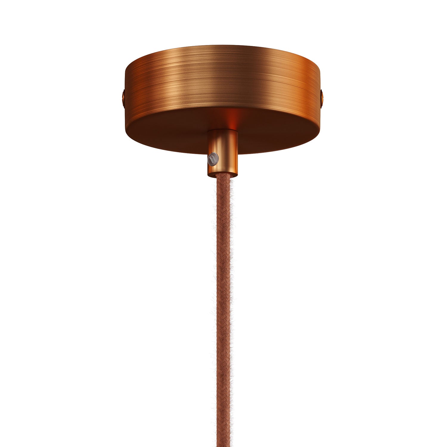 Lampada a sospensione completa di cavo tessile e doppio paralume Tub-E14 in legno e metallo - Rame satinato