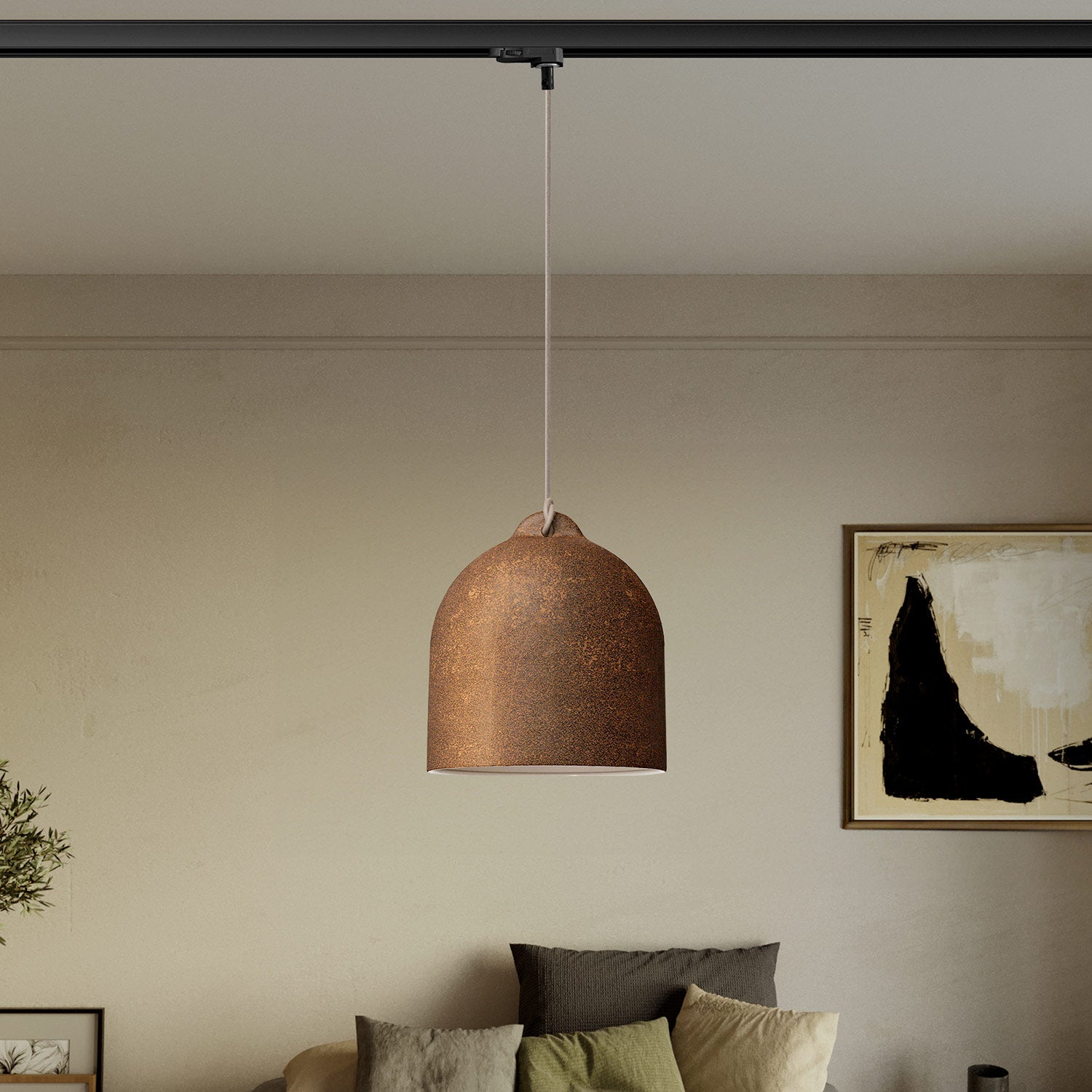 Sospensione per binari con paralume Campana M in ceramica - Effetto corten