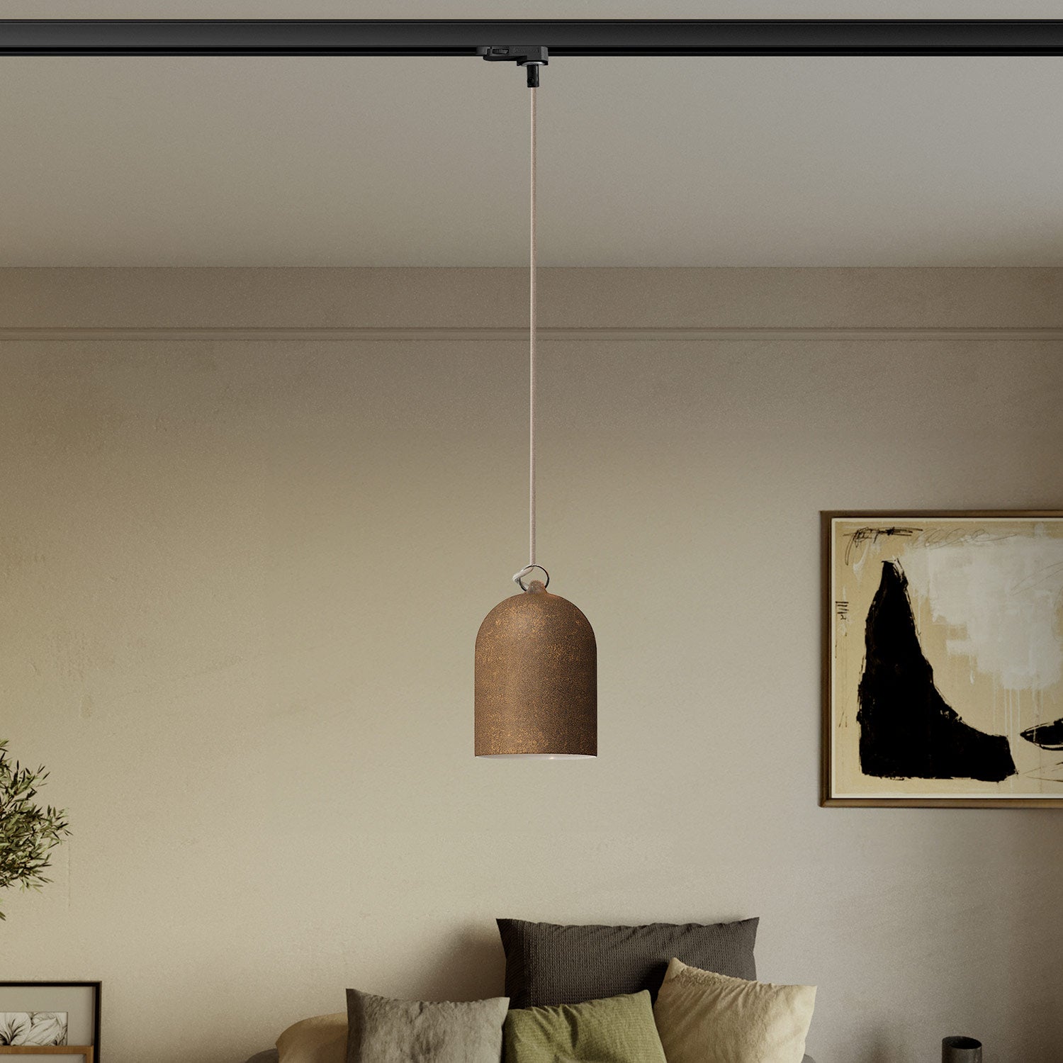 Sospensione per binario con paralume mini Campana in ceramica - Effetto corten