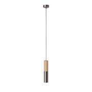Lampada a sospensione Made in Italy completa di cavo tessile e doppio paralume Tub-E14 in legno e metallo - Titanio satinato