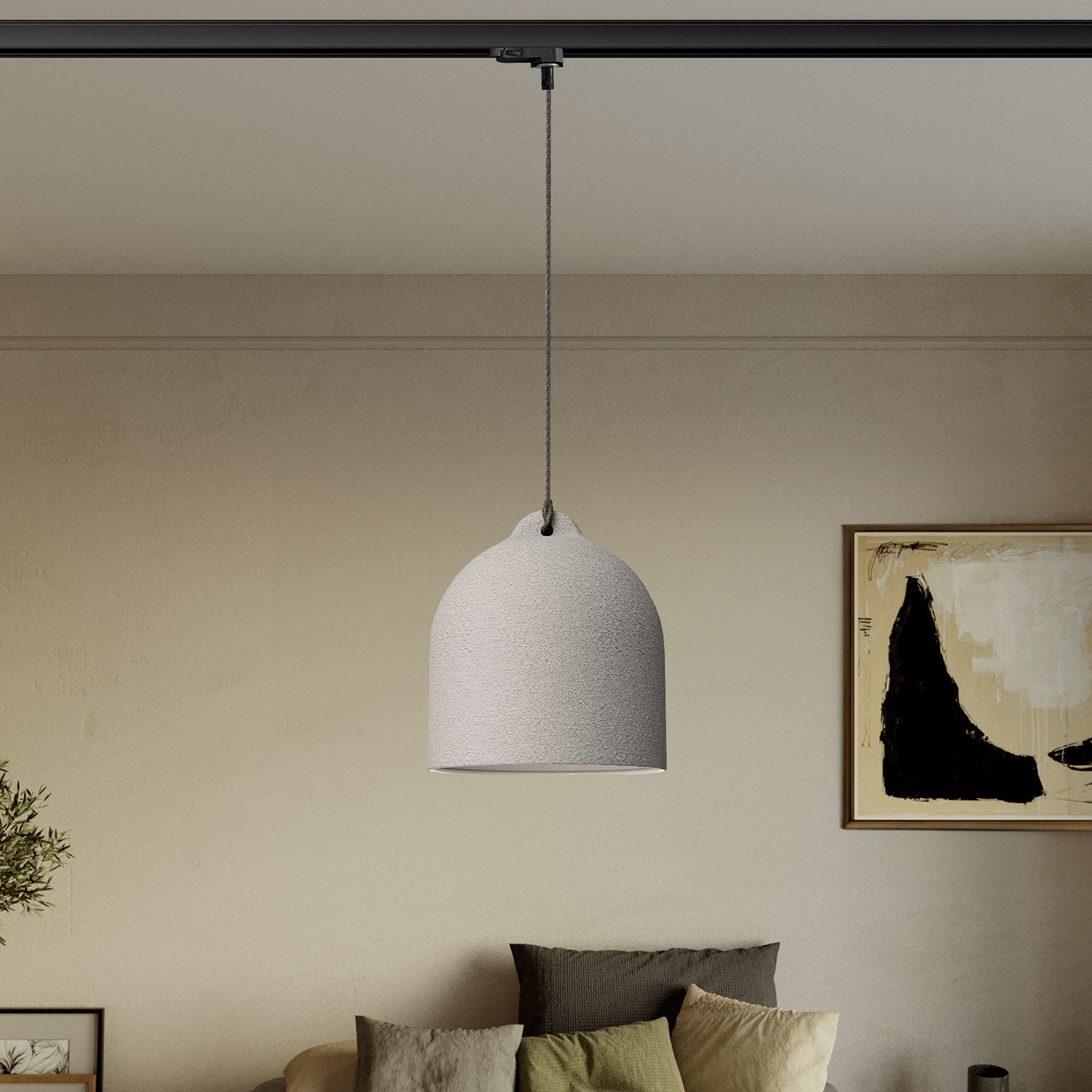 Sospensione per binari con paralume Campana M in ceramica - Effetto cemento