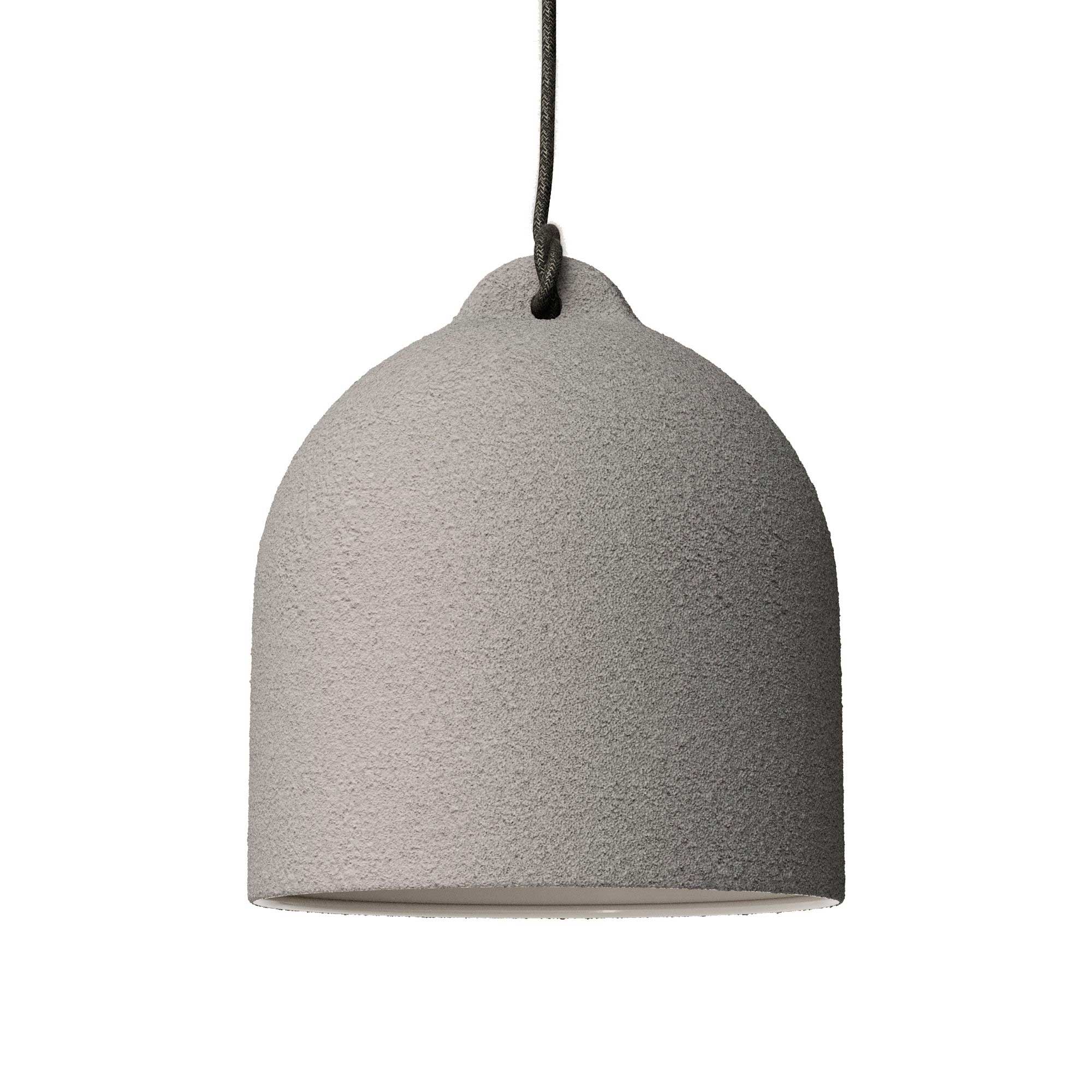 Lampada a sospensione completa di cavo tessile e paralume Campana M in ceramica - Effetto cemento