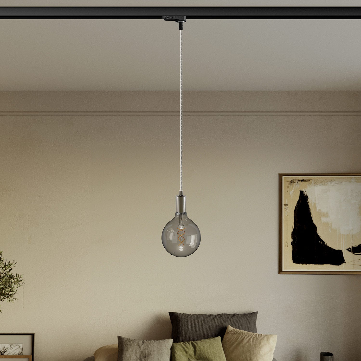Lampada a sospensione industrial con cavo tessile e adattatore per binario - Titanio satinato