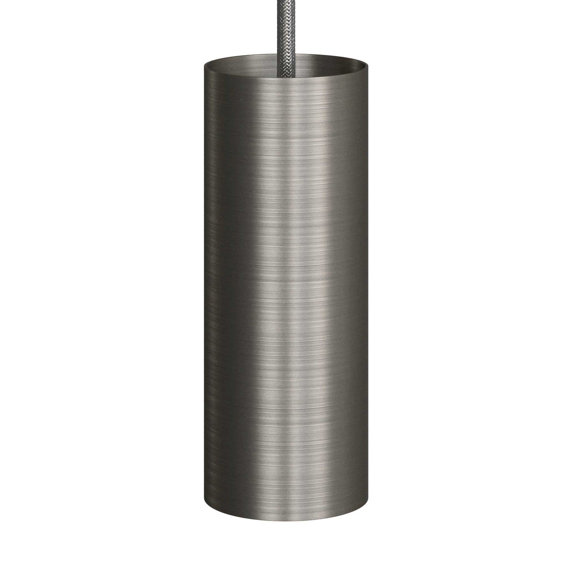 Lampada a sospensione completa di cavo tessile, paralume Tub-E14 e finiture in metallo - Titanio satinato