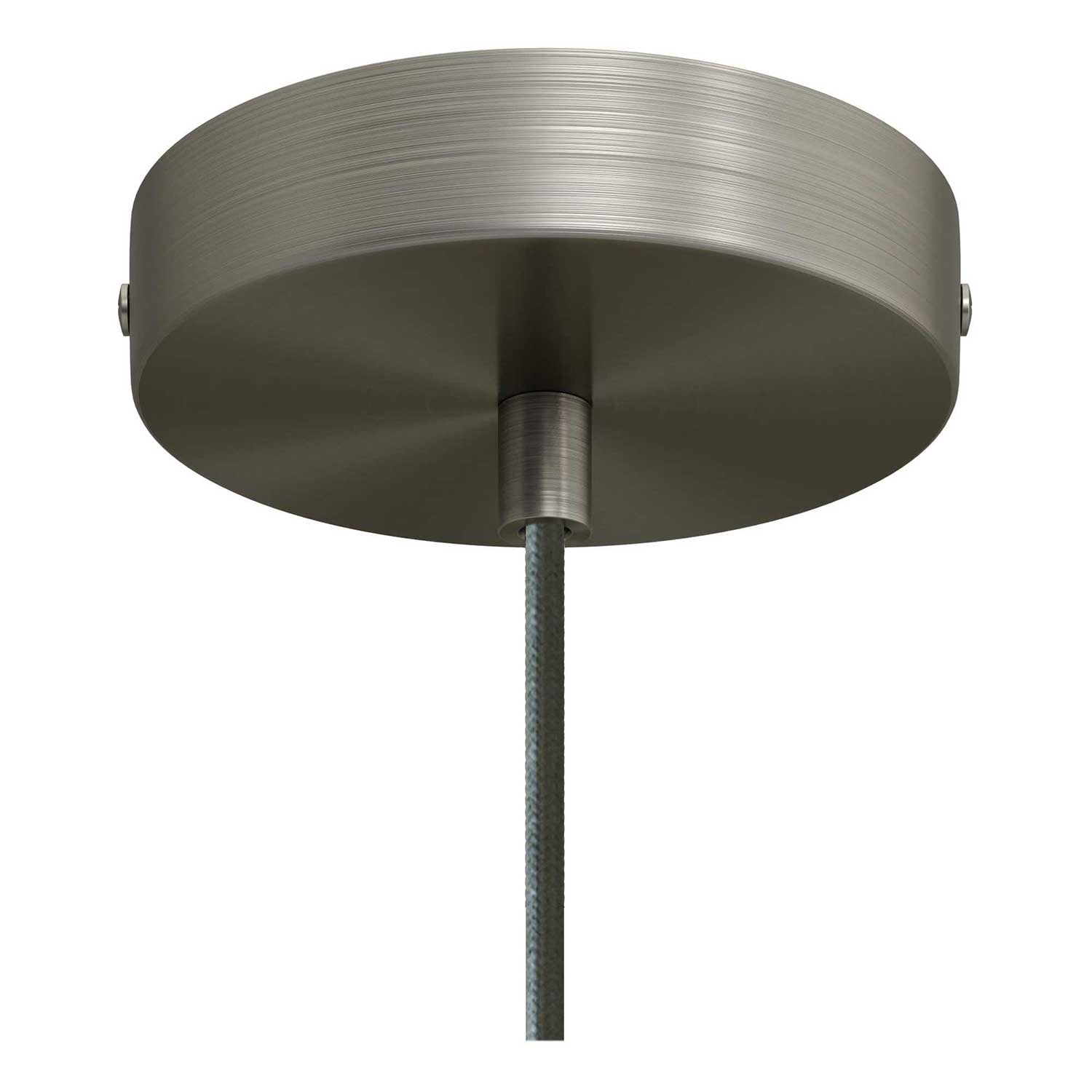 Lampada a sospensione completa di cavo tessile, paralume Tub-E14 e finiture in metallo - Titanio satinato