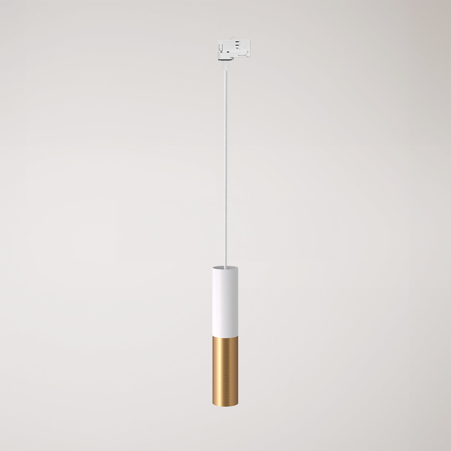 Lampada a sospensione per binari con doppio paralume Tub-E14  - Bianco e Bronzo satinato