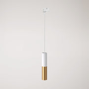Lampada a sospensione per binari con doppio paralume Tub-E14  - Bianco e Bronzo satinato