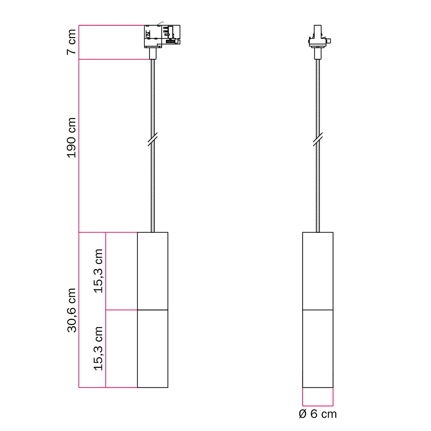 Lampada a sospensione per binari con doppio paralume Tub-E14  - Bianco e Bronzo satinato