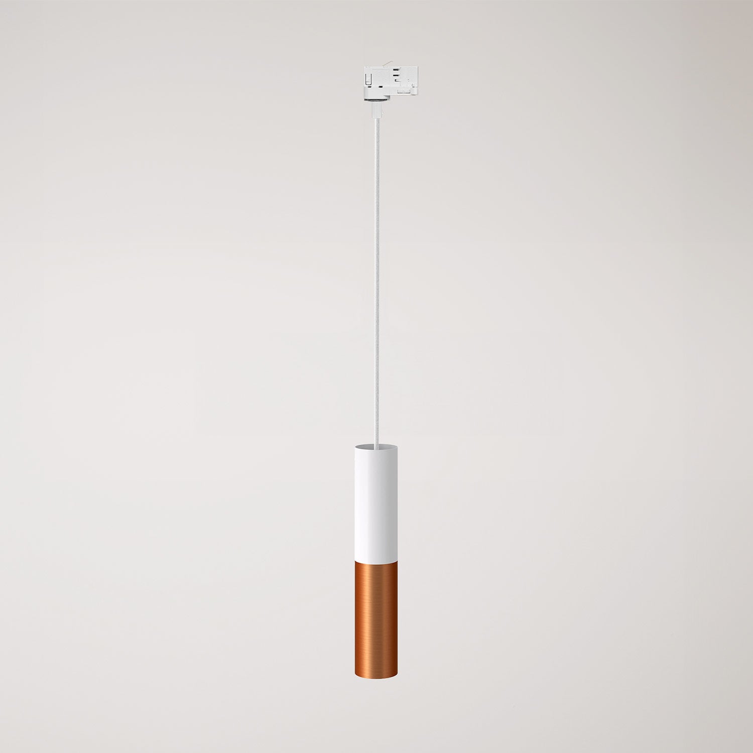 Lampada a sospensione per binari con doppio paralume Tub-E14  - Bianco e Rame satinato