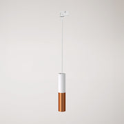 Lampada a sospensione per binari con doppio paralume Tub-E14  - Bianco e Rame satinato