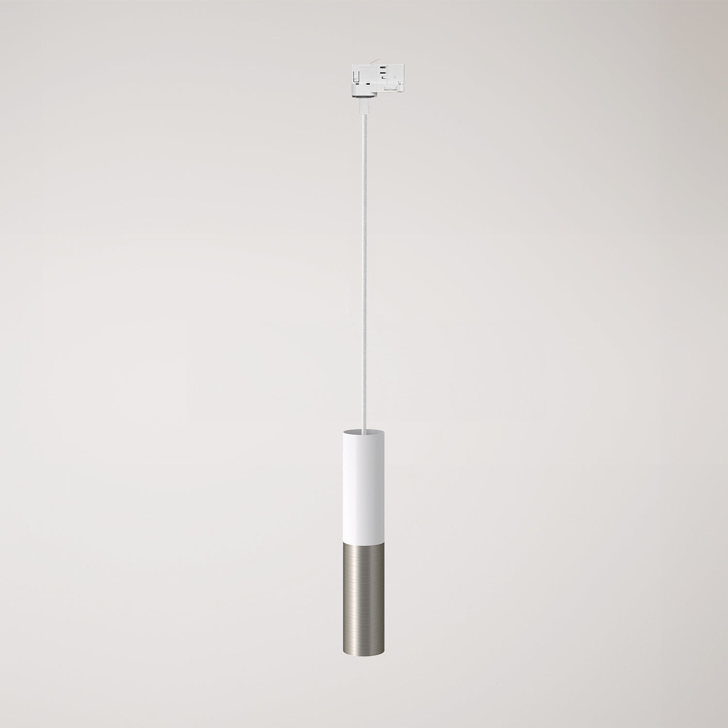 Lampada a sospensione per binari con doppio paralume Tub-E14  - Bianco e Titanio satinato