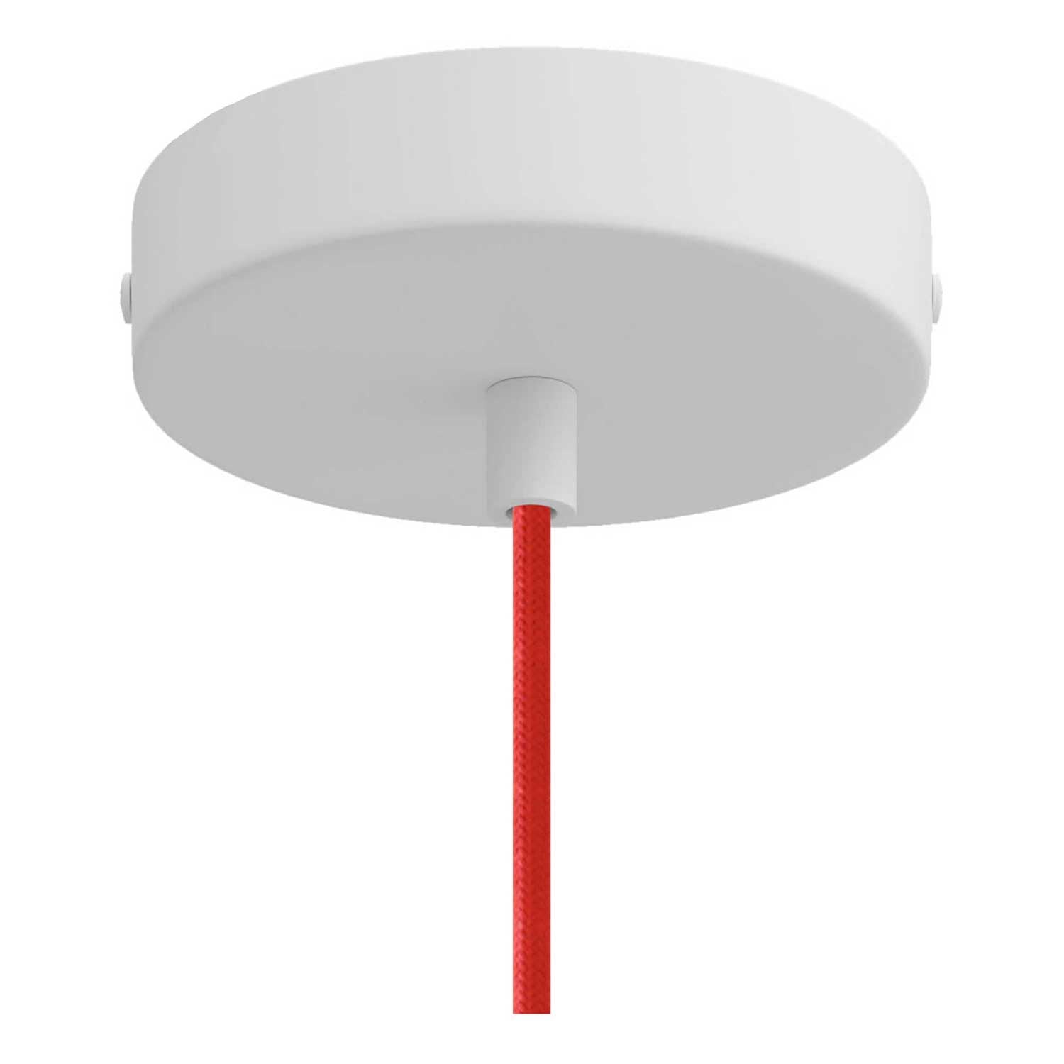 Lampada a sospensione completa di cavo tessile e paralume Campana XL in ceramica - Bianco lucido