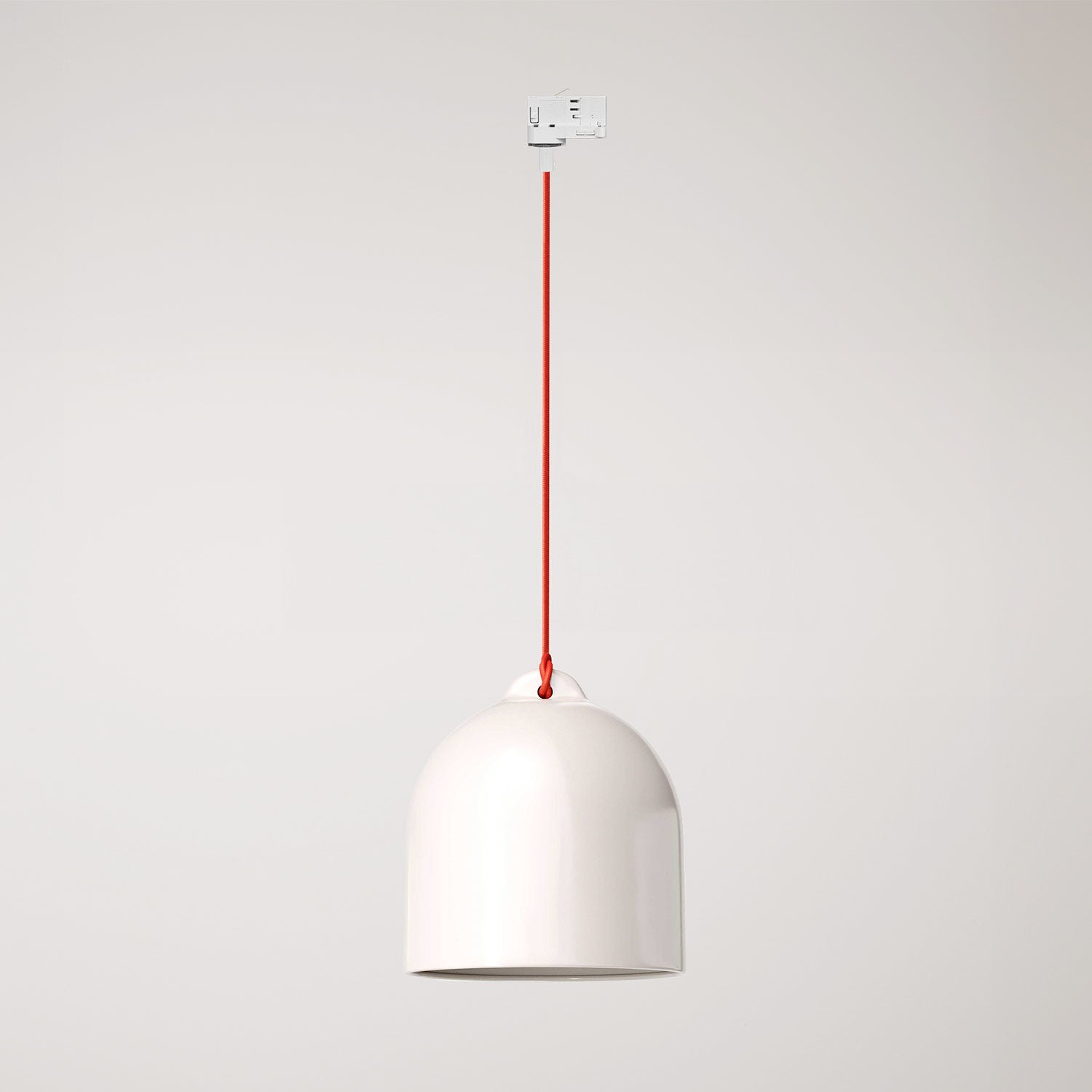 Sospensione per binari con paralume Campana M in ceramica - Bianco lucido