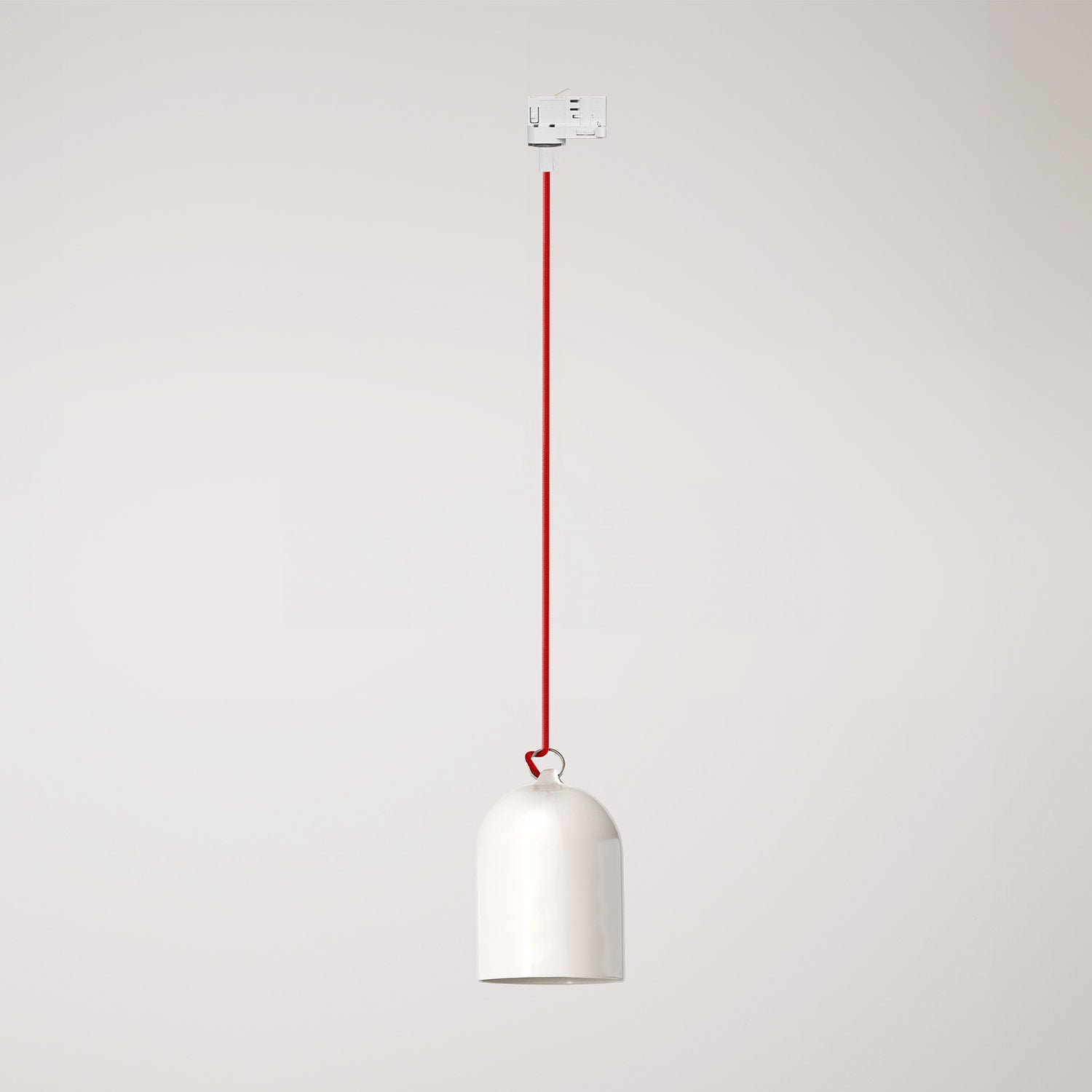 Sospensione per binario con paralume mini Campana in ceramica - Bianco lucido